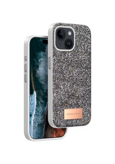 Onegif Apple İphone 15 Bright Simli Kapak - Gümüş