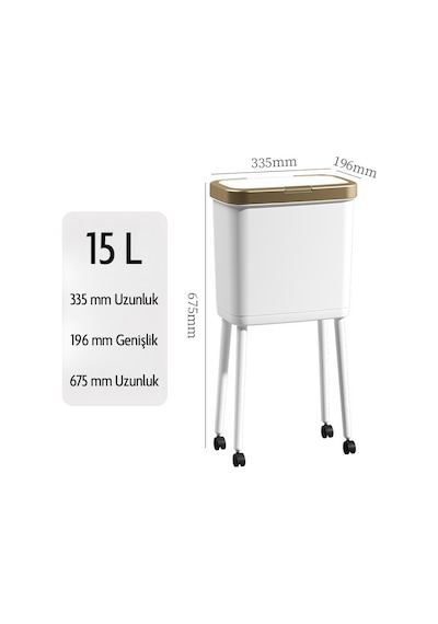 15 Litre Ayaklı Çöp Kovası Kapaklı Tekerlekli Mutfak Banyo Ofis Çöp Kutusu