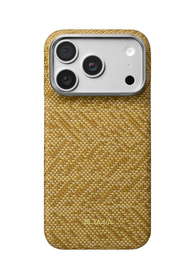 Apple Uyumlu iPhone 18 Pro Kılıf M-safe Özellikli Aramid Karbon Fiber Pitaka Wind Over Wheat Serisi Kapak Gold