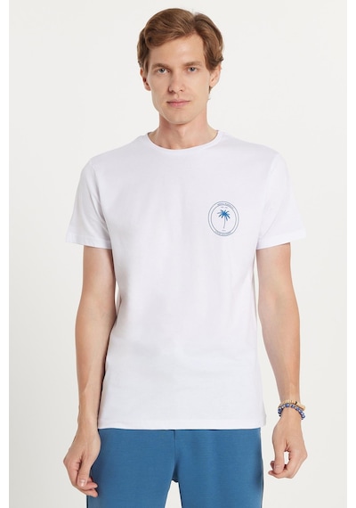 Tudors Erkek Slim Fit Dar Kesim %100 Pamuk Yumuşak Dokulu Baskılı Beyaz Bisiklet Yaka Tişört-34848 Beyaz