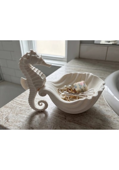 Vaveni 3d Baskı Denizatı Figürlü Deniz Kabuğu Takı Tabağı Dekoratif Yüzük Tepsisi Kabuk Biblo Beyaz Arz