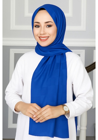 Mim Eşarp Emproyal Silver Jakar Dama Desenli Şal 75x190 Cm Saks