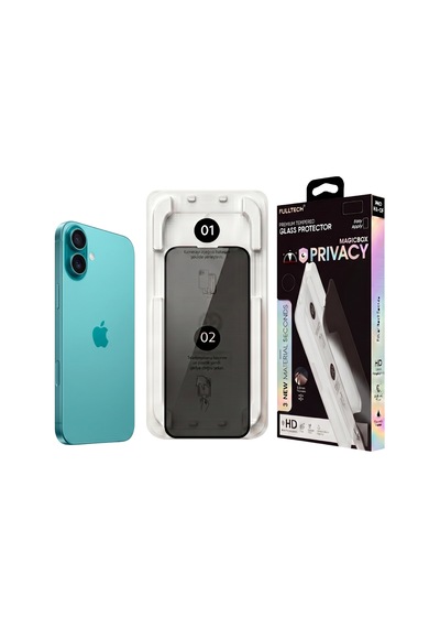 Fulltech Magicbox iPhone Uyumlu 16 Plus/ 15 Plus Premium Tempered Glass Aparatlı Ekran Koruyucu - Privacy