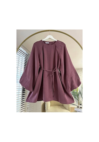 Unika Boutique Kadın Trend Balon Kol Tunik Modal Kumaş Dokusu Yumuşacık 38 40 42 44 Beden Arası Standar Beden Bordo