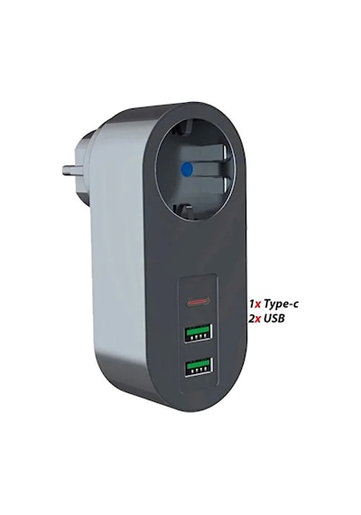 2 Usb,1 Type-c Girişli Tekli Priz Akım Korumalı Ev,ofis