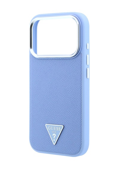 Apple iPhone Uyumlu 18 Pro Max Kılıf Guess  Lisanslı M-safe Özellikli Grained Triangle Kapak Açık Mavi