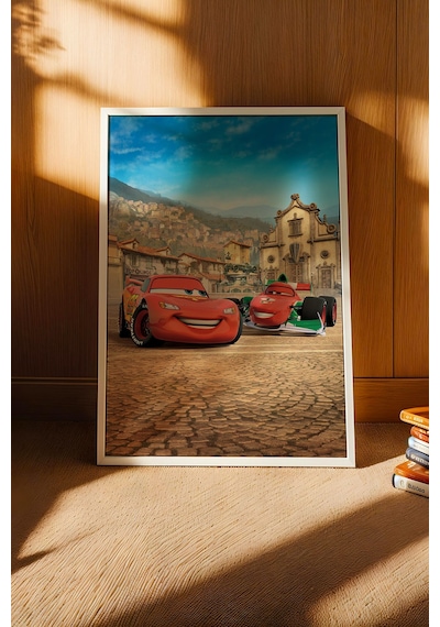 Şimşek Mcqueen İtalya Yarışı Çerçeveli Tablo - Lüks Çocuk Odası Arabalar Serisi Avrupa Temalı Dekor Beyaz Şimşek Mcqueen İtalya Yarışı Çerçeveli Tablo - Lüks Çocuk Odası Arabalar Serisi Avrupa Temalı Dekor Beyaz