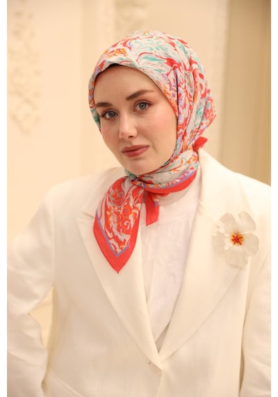 Silk Home Olinda İpek Eşarp 47002-05 Mercan, Biskay Yeşili, Mor, Parlak Turuncu