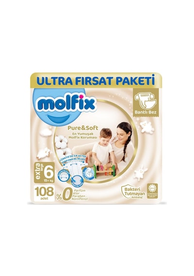 Molfix Pure&Soft Bebek Bezi 6 Numara XL Ultra Fırsat Paket 108 Adet