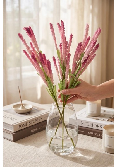 Yapay Çiçek Lateks Köpük Pembe Koyu Lavanta Dalı 35cm Dekoratif Çiçek