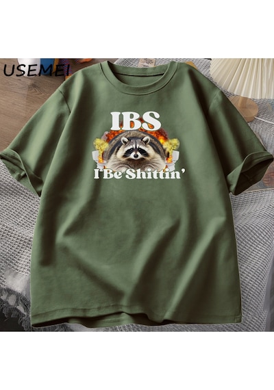 Flood Of Style Ibs Ben Shittin Rakun T Erkekler Karın Ağrısı Survivor T-shirt Erkek Kısa Kollu T-shir Yeşil
