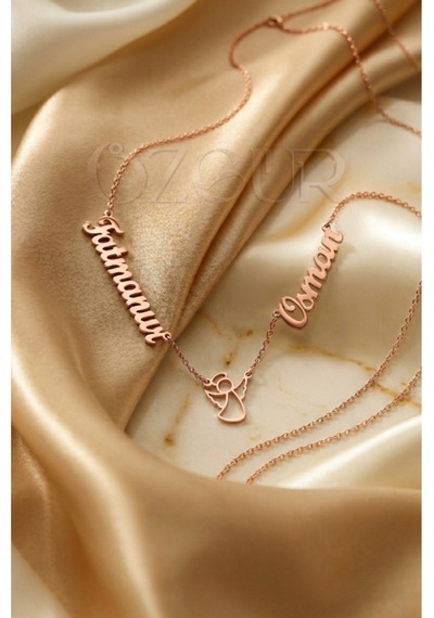 925 Ayar Gümüş 2 İsimli Peri Figürlü Kolye Rose Gold