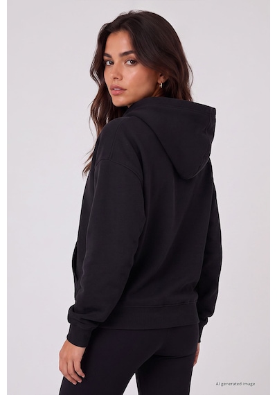 TOMMYLIFE Siyah Standart Kapüşonlu Kanguru Cepli Basic Kadın Sweatshirt - 97321