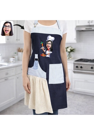 Bk Gift Kişiye Özel Karikatürlü Pamuk Denim Havlu Detaylı Mutfak Önlüğü -3, Aşçı Ve Şef Önlüğü, Anneye  Kobitmeyencom36569 Bk Gift Renkli