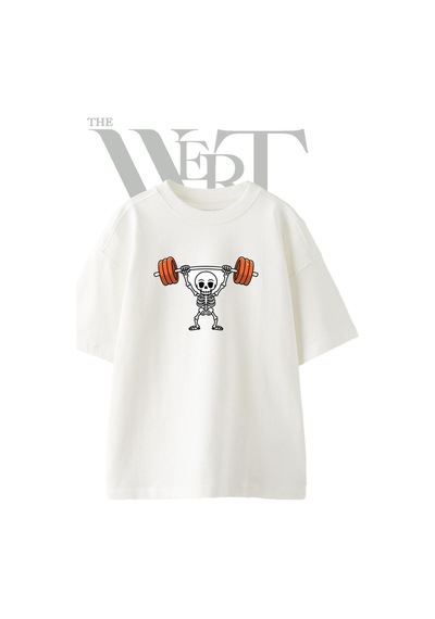 Thewert Iskelet Halter Tasarım Baskılı Ünisex Beyaz Oversize T-shirt