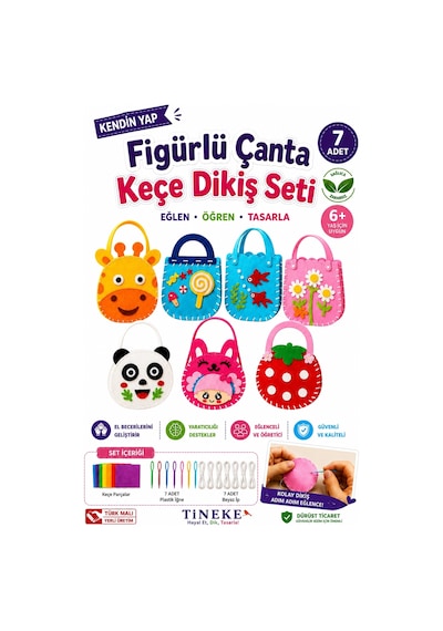 Tineke Figürlü Keçe Dikiş Seti 7'li Kendin Yap Çanta Yapım Seti Eğitici Hobi Oyuncağı El Becerisi 6+