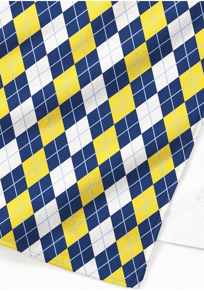 Ekose Geometrik Desenli Plaj Havlusu - Modern Sarı Lacivert Beyaz Hızlı Kuruyan Mikrofiber Havlu Eski Ada