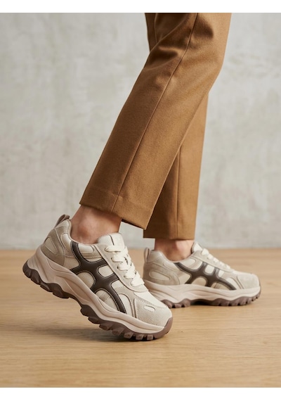 Guja 26k374-1 Kadın Bağcıklı İçi Polarlı Kalın Taban Günlük Sneaker Bej