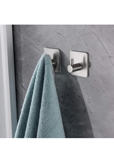 2 Adet Paslanmaz Çelik Inox Banyo Askısı / Bornoz Askısı / Havlu Gümüş