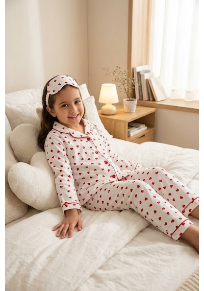 Ahengim Kız-erkek Çocuk Çizgili Kalpli Puantiyeli Desenli Pamuklu Pijama Takımı Göz Bantlı 3 Lü Set Ak2610 Beyaz Ahengim Kız-erkek Çocuk Çizgili Kalpli Puantiyeli Desenli Pamuklu Pijama Takımı Göz Bantlı 3 Lü Set Ak2610 Beyaz