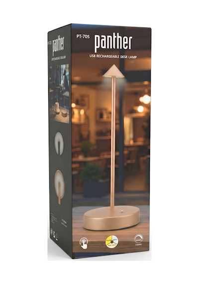 Panther Pt-705-g Usb Şarjlı Dokunmatik Dimmerli Masa Lambası Gold Çok Renkli
