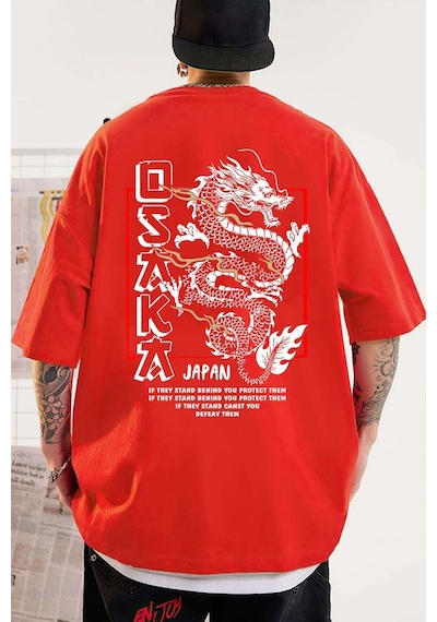 Unisex Osaka Baskılı T-shirt Kırmızı