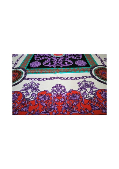 Tikitonki Geometrik Çiçek Desenli Saten Eşarp - 90x90 Çok Renkli Çok Renkli