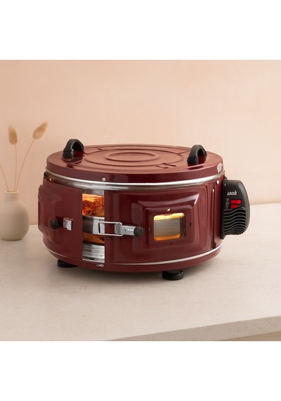 Yuvarlak Davul Fırın 1100w 46 Cm - Alüminyum Tepsi, Ön Gözlem Camı - 19 Acı Kahve