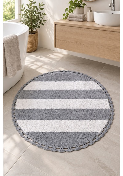 Alanur Bodrum Tufting Cotton Pamuklu El Işi Örgülü 90 X 90 Cm Paspas 112 Beyaz - Gri