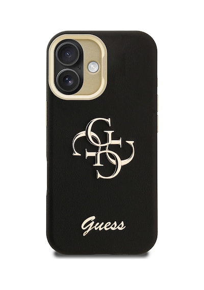 Apple iPhone 16 Uyumlu Kılıf Guess  Lisanslı Grained Yazı Logolu Kamera Standlı Kapak Siyah