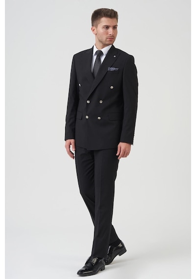 White Stone New York T2432 Slim Fit 6 Drop Kruvaze Takım Elbise Siyah-siyah Siyah
