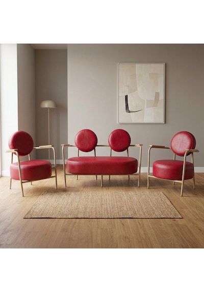 Venüs 2+1+1 Deri Ofis & Büro İş Yeri Bekleme Koltuğu Takımı Cappuccino Metal İskelet - Kırmızı Venüs 2+1+1 Deri Ofis & Büro İş Yeri Bekleme Koltuğu Takımı Cappuccino Metal İskelet - Kırmızı