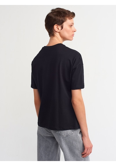 Dilvin Bisiklet Yaka Kısa Tshirt Siyah