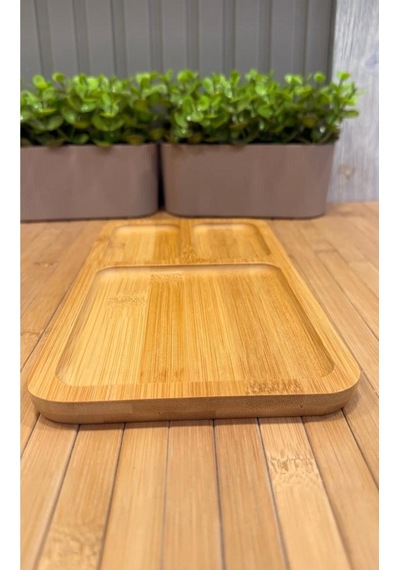 3 Bölmeli Bambu Sunumluk Servis Tepsisi Kahvaltılık 39 Cm