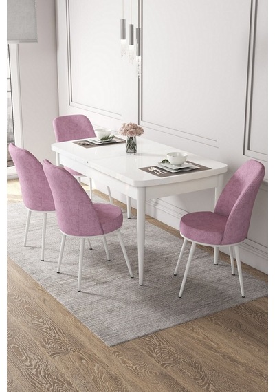 Canisa Kor Serisi 70x114 Açılabilir Mutfak Masası Takımı Beyaz Masa 4 Pembe Sandalye Masa Beyaz Sandalyeler Pembe Canisa Kor Serisi 70x114 Açılabilir Mutfak Masası Takımı Beyaz Masa 4 Pembe Sandalye Masa Beyaz Sandalyeler Pembe