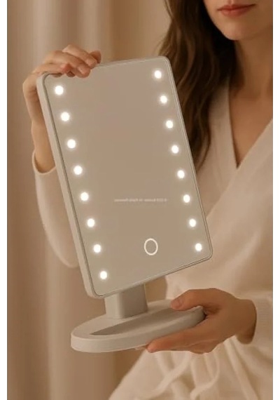 Led Işıklı Dokunmatik Makyaj Aynası - 3 Işık Modu Açık Bej