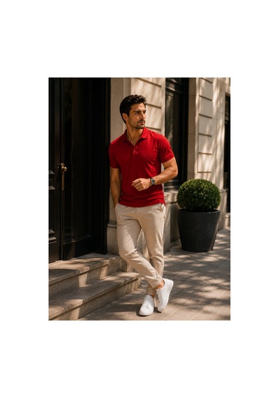 Luxic Core Erkek Polo Yaka Kırmızı Tişört Likralı Pike Kumaş Terletmez Slim Fit Günlük Şık Tasarım