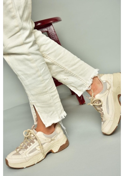 Fox Shoes U312414209 Bej Kalın Tabanlı Spor Ayakkabı Sneakers Bej-suni Deri Çok Renkli