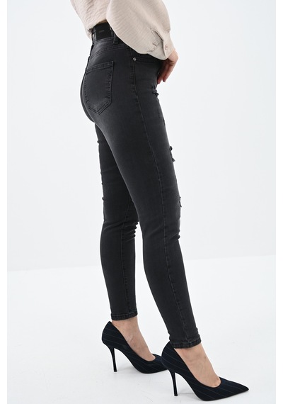 Kadın Yüksek Bel Yırtmaçlı Füme Jean Pantolon 6190-23 001