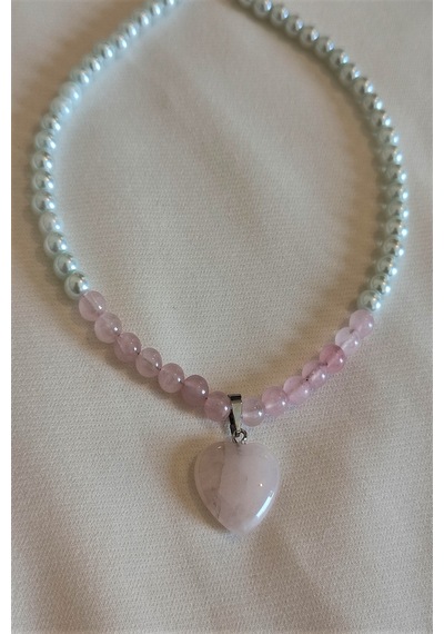 Bade Accessories 6 MM Pembe Kuvars Cam Inci Doğaltaş Choker Kolye Gümüş