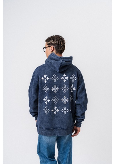 Respire Erkek Muse Baskılı Yıkamalı Kapüşonlu Oversize Hoodie Lacivert