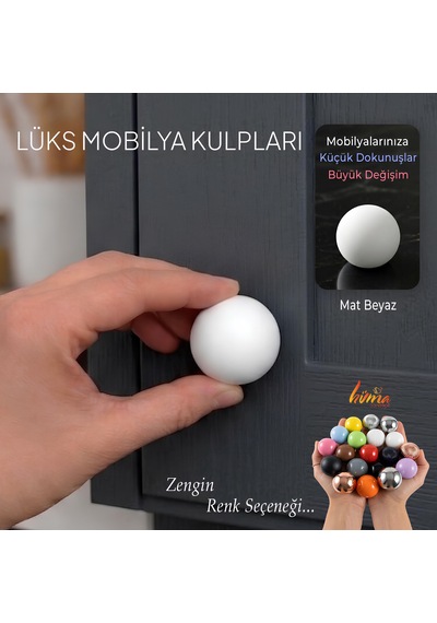 Sert Plastik Düğme Yuvarlak Top Mat Beyaz Dolap Mobilya Mutfak Dolabı Çekmece Kulbu Kulpu Kulplar