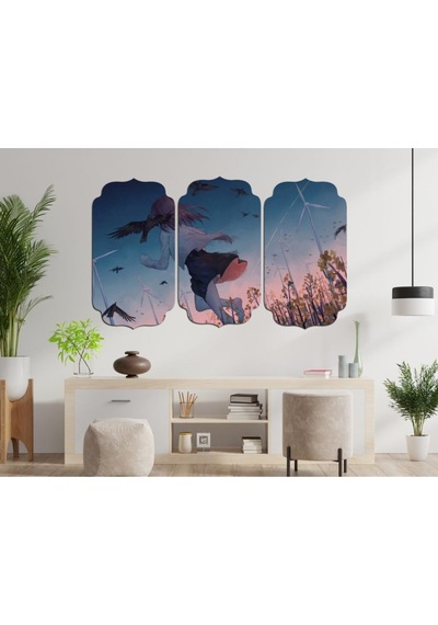 Anime Kız Rüzgar Türbini Kuşlar Mdf Tablo 0033 Model D