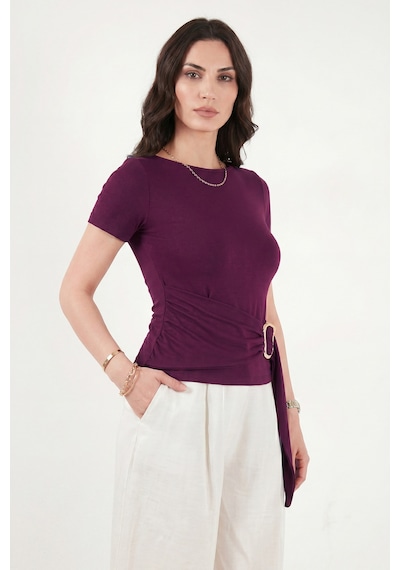 Lela Toka Detaylı Fitted Fit Kayık Yaka Bluz Bayan Bluz 5862707 Mürdüm