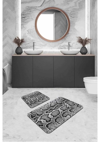 Silver Krokodil Desen Banyo Halısı Klozet Paspas Seti Bs338n11