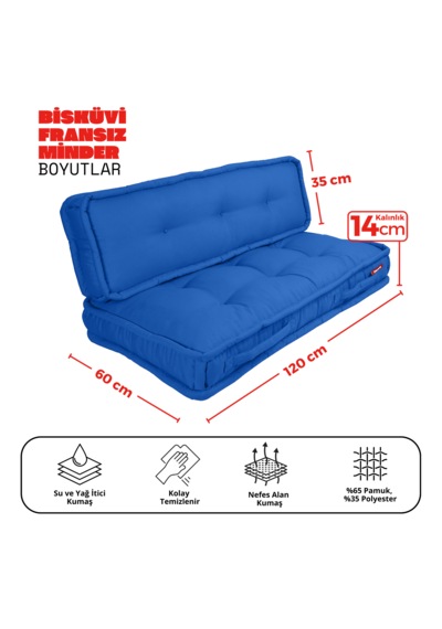 Xpermate Bisküvi Minder Petek Önü Fransız 60x120x14 Mavi