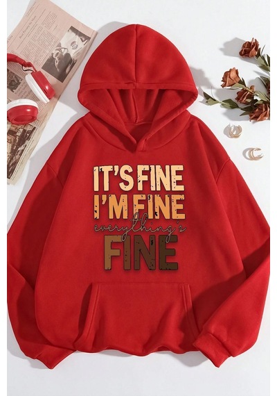 Uyguntarz Unisex Oversize Fine Baskılı Sweatshirt Kırmızı