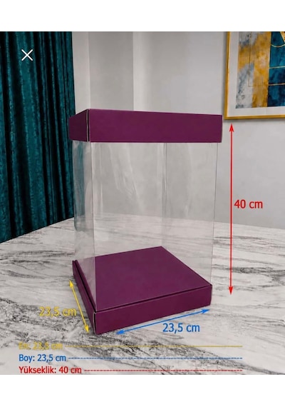 Asetat Gelin&damat Çeyiz Bohça Kutusu Mürdüm Şeffaf Katlanabilir Demonte Büyük Boy 23,5 23,5 40cm 1adet