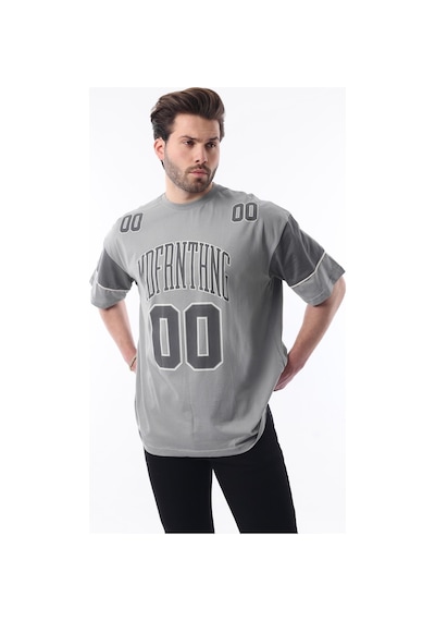 Madmext Boyalı Gri Baskılı Pamuklu Oversize Erkek T-shirt 7035 Boyalı Gri
