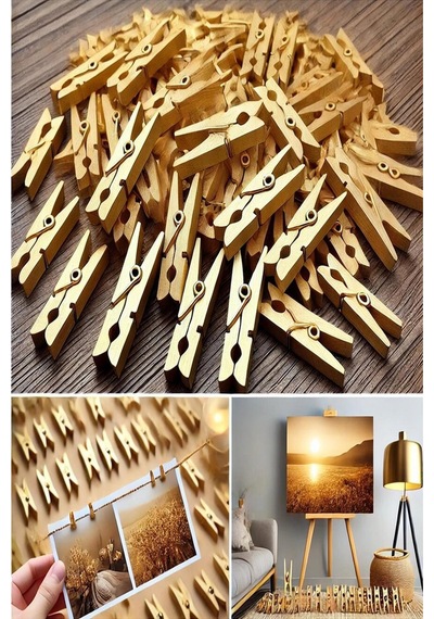 100'lü Ahşap Mandal Gold Renk 2.5cm 100 Adet Çamaşır Bambu Dayanaklı Tahta Sağlam Çamaşır Mandalı 2 Diğer
